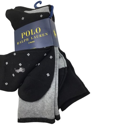 Polo Ralph Lauren 3Pack Dress Socks Black Grey Stripe Diamond Casual 10-13 - Picture 1 of 9